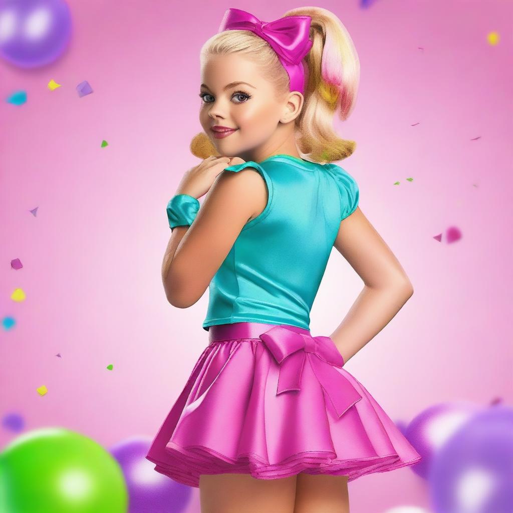 A realistic full-body image of Jojo Siwa facing away