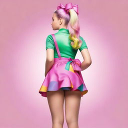 A realistic full-body image of Jojo Siwa facing away