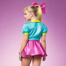 A realistic full-body image of Jojo Siwa facing away