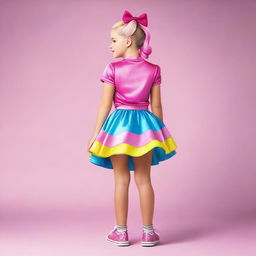 A realistic full-body image of Jojo Siwa facing away