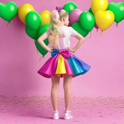 A realistic full-body image of Jojo Siwa facing away