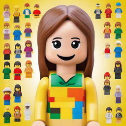 A beautiful, smiling, fair-skinned girl in the style of Lego