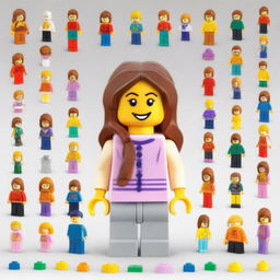 A beautiful, smiling, fair-skinned girl in the style of Lego