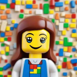 A beautiful, smiling, fair-skinned girl in the style of Lego