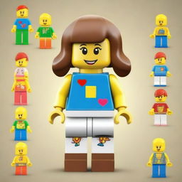 A beautiful, smiling, fair-skinned girl in the style of Lego