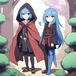 A crossover scene featuring a female version of Rimuru Tempest from 'That Time I Got Reincarnated as a Slime' and Anos Voldigoad from 'The Misfit of Demon King Academy'