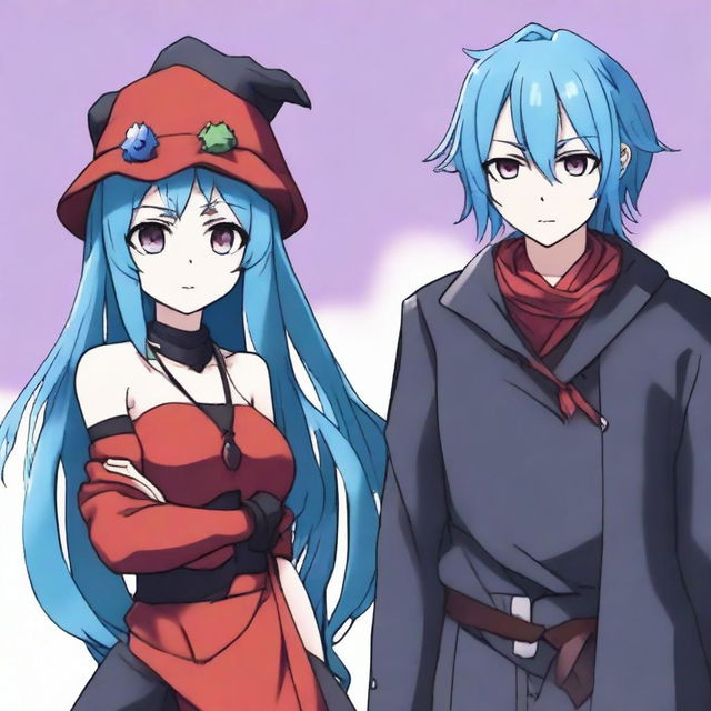 A crossover scene featuring a female version of Rimuru Tempest from 'That Time I Got Reincarnated as a Slime' and Anos Voldigoad from 'The Misfit of Demon King Academy'