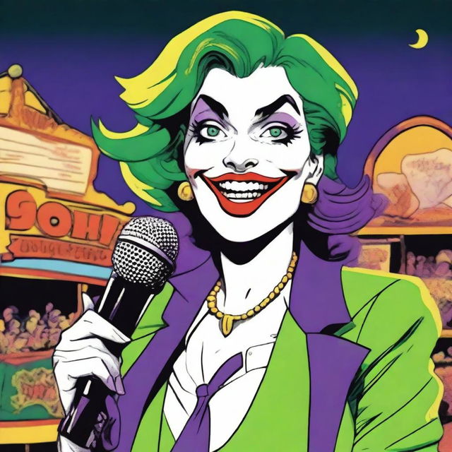 A graphic novel style image of a woman holding a microphone