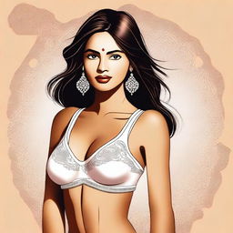 A digital illustration of an Indian girl wearing a bra