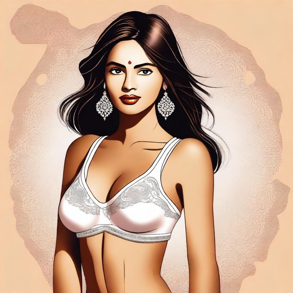 A digital illustration of an Indian girl wearing a bra