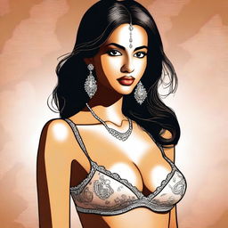 A digital illustration of an Indian girl wearing a bra