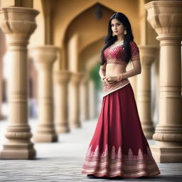 A beautiful Indian woman wearing a fashionable skirt