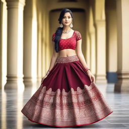 A beautiful Indian woman wearing a fashionable skirt