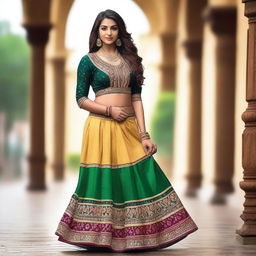 A beautiful Indian woman wearing a fashionable skirt