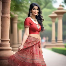 A beautiful Indian woman wearing a fashionable skirt