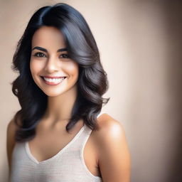 A beautiful and serene portrait of a woman named Morena, with a warm and inviting smile