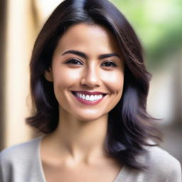 A beautiful and serene portrait of a woman named Morena, with a warm and inviting smile