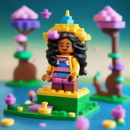 Create a whimsical and fantastical image of a girl named Fa'ezeh in a Lego style