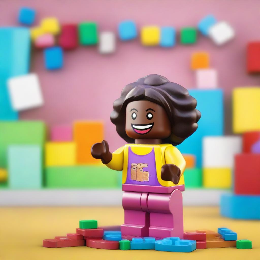 A Lego-style image of a girl named Fa'ezeh who is laughing