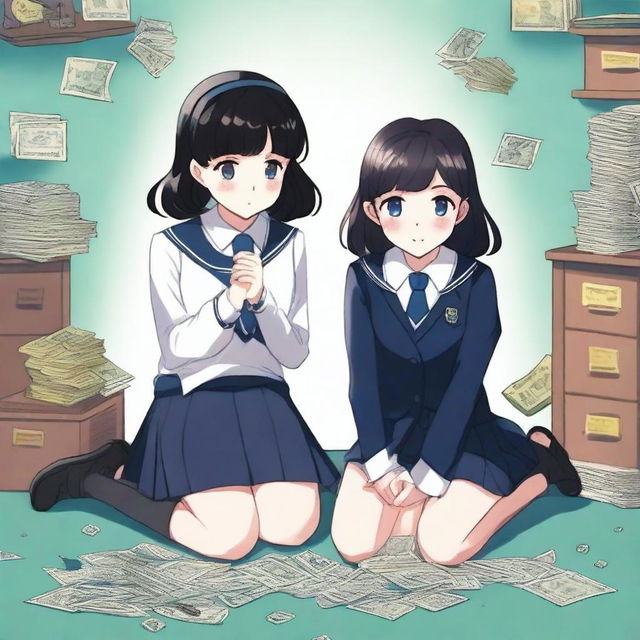 A black and navy blue book cover featuring a girl in a preppy uniform and a boy also in a preppy uniform