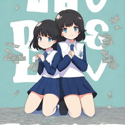 A black and navy blue book cover featuring a girl and a boy in preppy uniforms