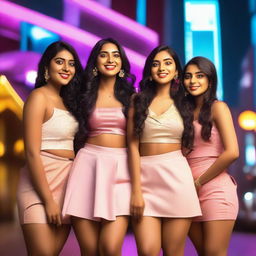 A group of Bengali girls wearing fashionable and stylish outfits, posing confidently