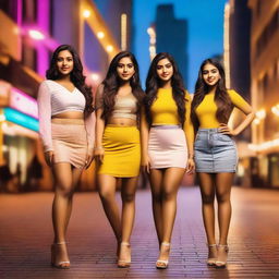 A group of Bengali girls wearing fashionable and stylish outfits, posing confidently