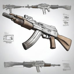 A highly detailed illustration of a post-apocalyptic AK-47