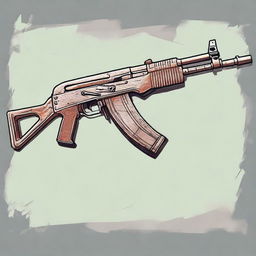 A highly detailed illustration of a post-apocalyptic AK-47
