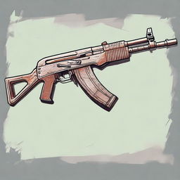 A highly detailed illustration of a post-apocalyptic AK-47