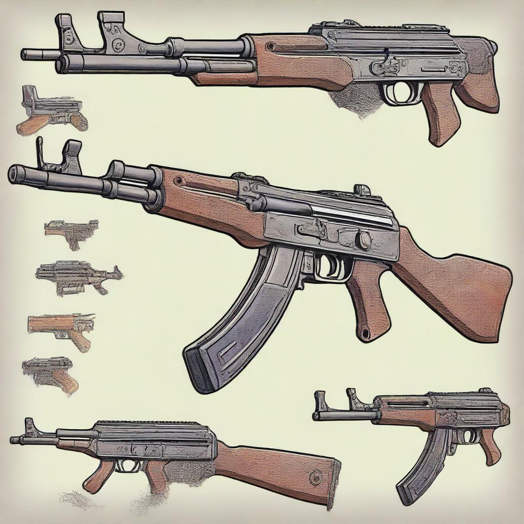 A highly detailed illustration of an apocalyptic AK-47