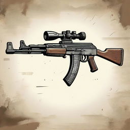 A highly detailed illustration of an apocalyptic AK-47