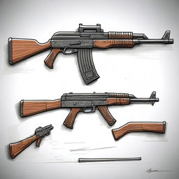 A highly detailed illustration of an apocalyptic AK-47