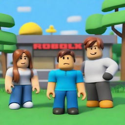 Create an image featuring characters in the style of Roblox