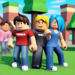 Create an image featuring characters in the style of Roblox