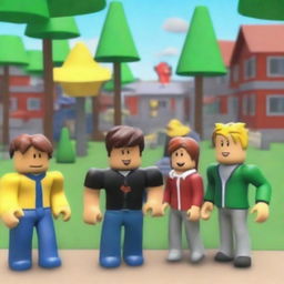 Create an image featuring characters in the style of Roblox