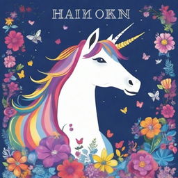 Create a vibrant and whimsical book cover for a coloring book featuring a magical unicorn