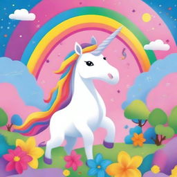 Design a bright and unique cover for a children's book featuring a magical unicorn