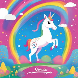 Design a bright and unique cover for a children's book featuring a magical unicorn