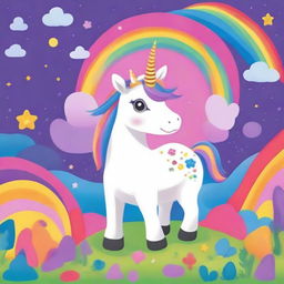 Design a bright and unique cover for a children's book featuring a magical unicorn