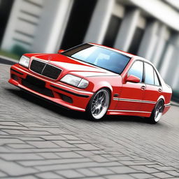 Create a redesign of the Mercedes W202 with a tuning bodykit