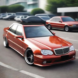 Create a redesign of the Mercedes W202 with a tuning bodykit