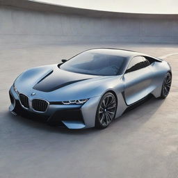 A futuristic interpretation of a BMW car, showcasing advanced automotive technologies, sleek and streamlined design aesthetics, with next-gen propulsion systems.