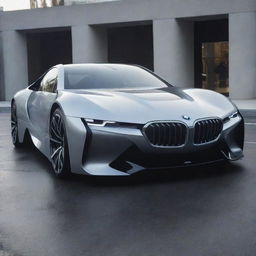 A futuristic interpretation of a BMW car, showcasing advanced automotive technologies, sleek and streamlined design aesthetics, with next-gen propulsion systems.