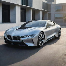 A futuristic interpretation of a BMW car, showcasing advanced automotive technologies, sleek and streamlined design aesthetics, with next-gen propulsion systems.