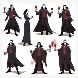 A series of dynamic poses featuring a vampire character