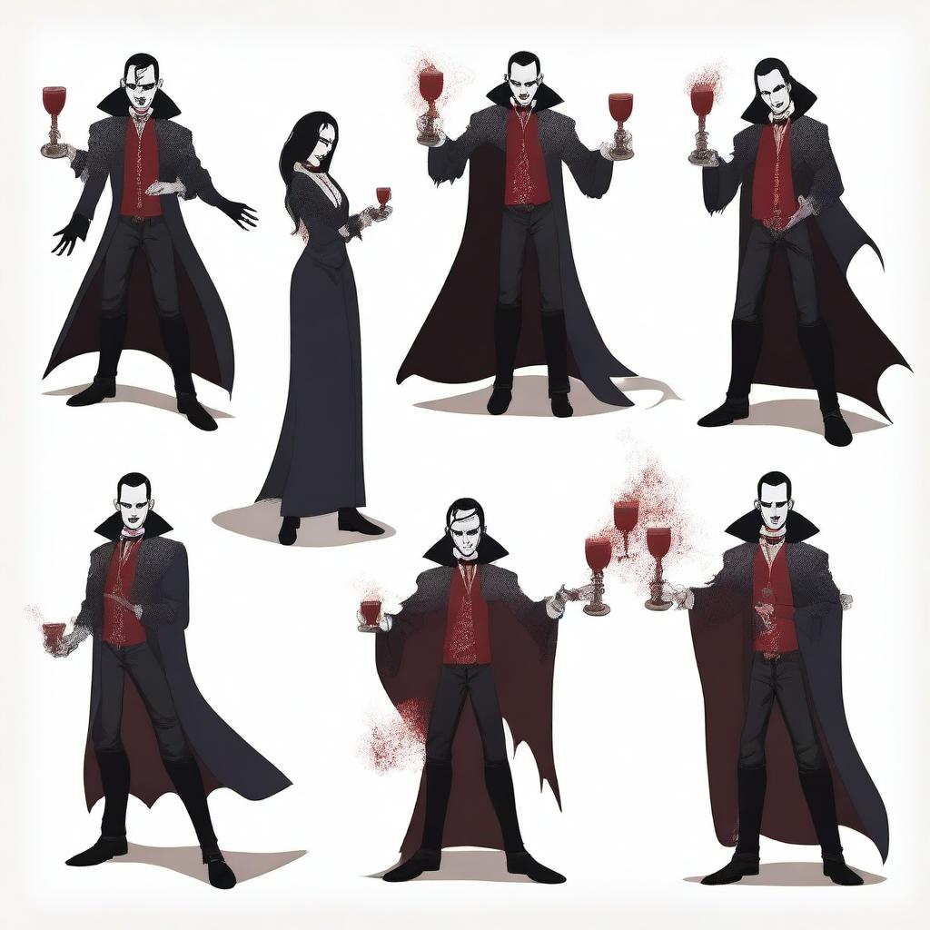 A series of dynamic poses featuring a vampire character