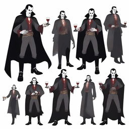 A series of dynamic poses featuring a vampire character