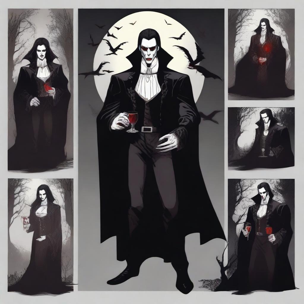 A series of dynamic poses featuring a vampire character