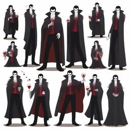 A series of dynamic poses featuring a vampire character